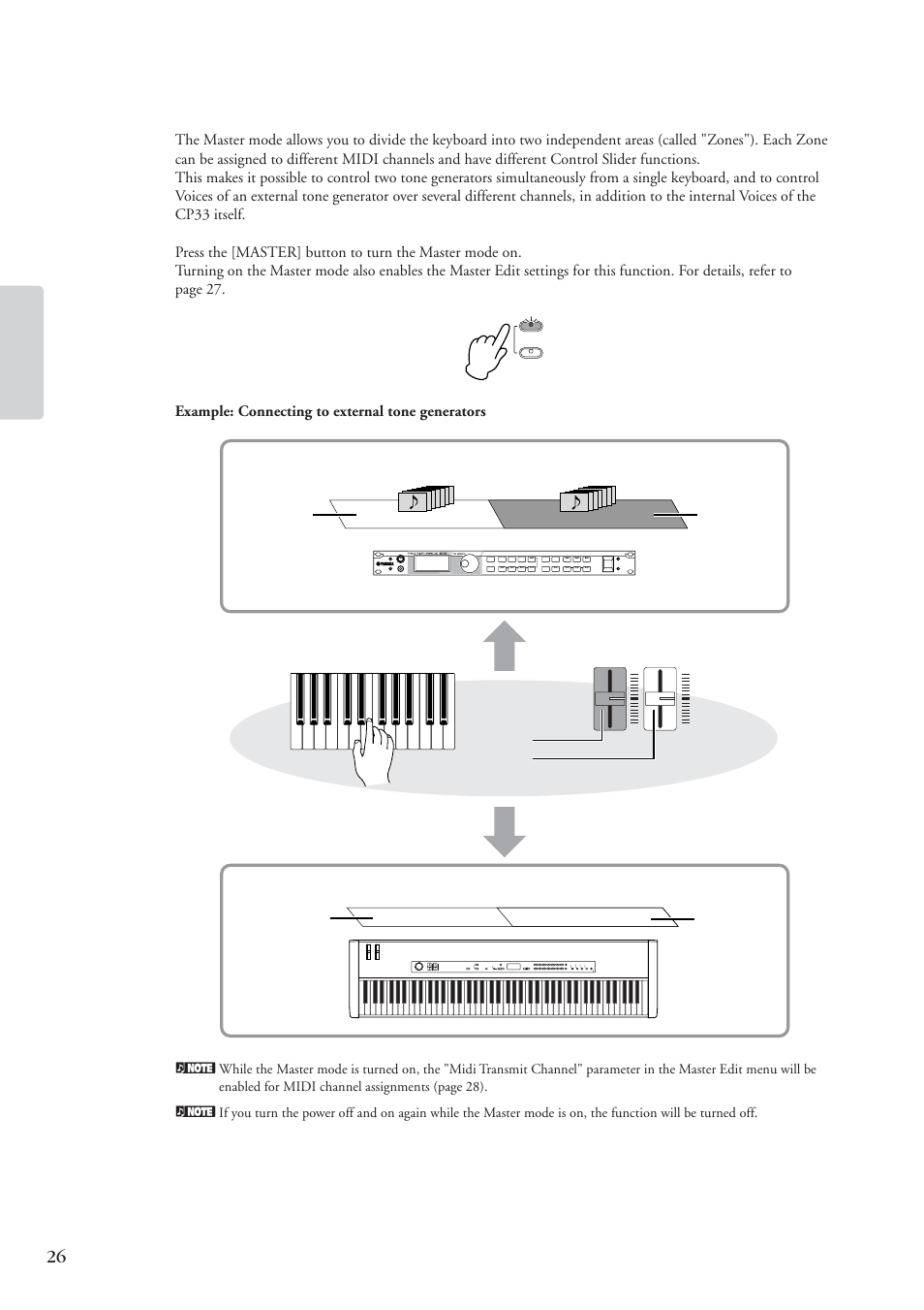 Using the master mode | Yamaha CP 33 User Manual | Page 26 / 64