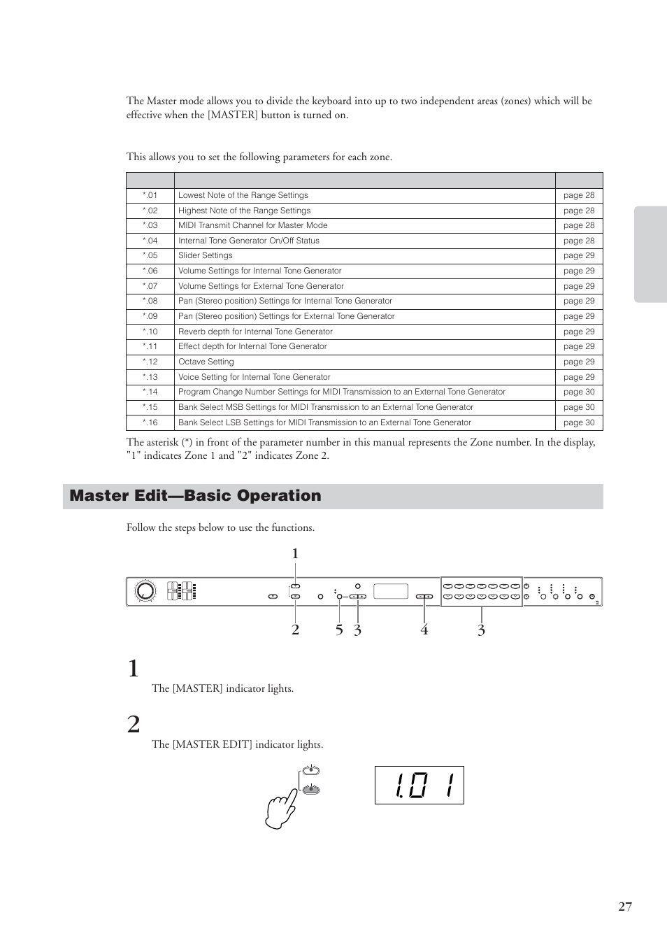 Master settings-master edit, Master edit-basic operation, Master settings—master edit | Master edit—basic operation, Ref erence, Master settings—master edit cp33 owner’s manual | Yamaha CP 33 User Manual | Page 27 / 64