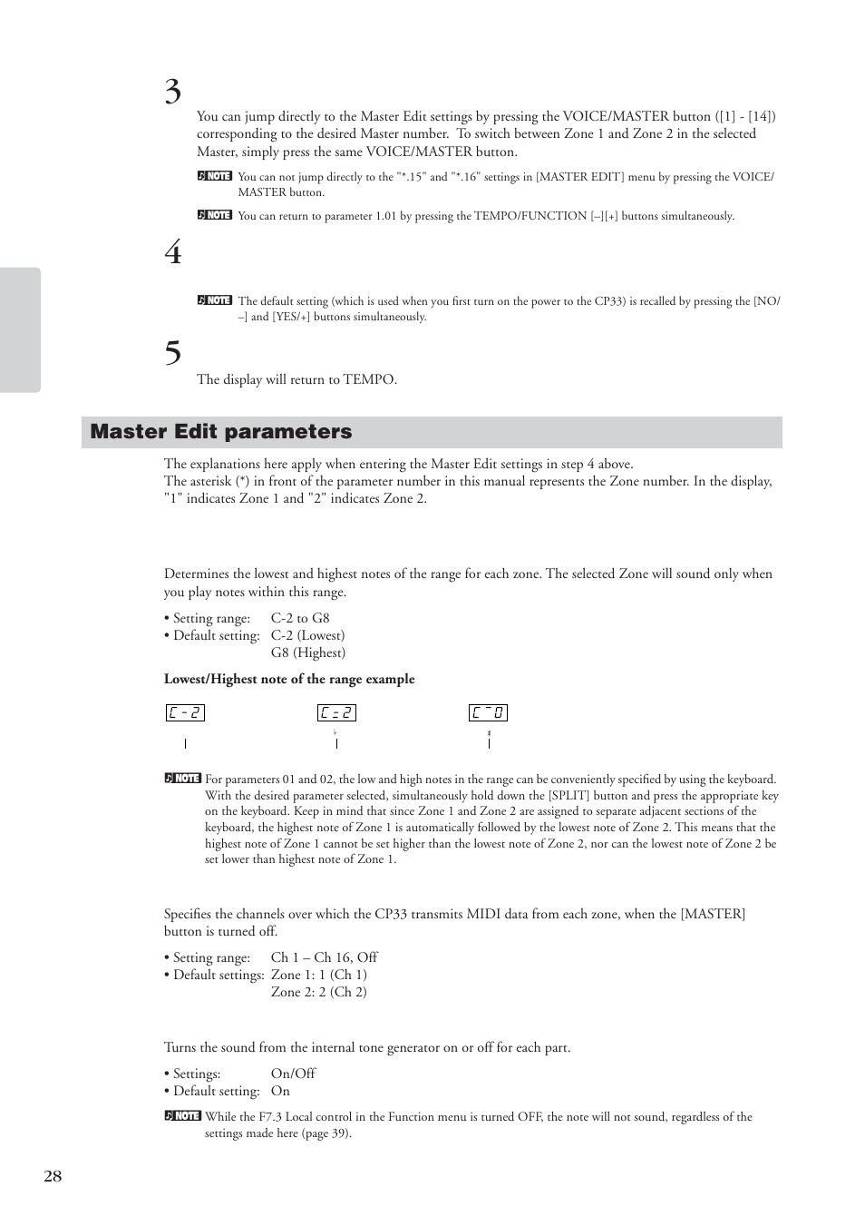 Master edit parameters | Yamaha CP 33 User Manual | Page 28 / 64