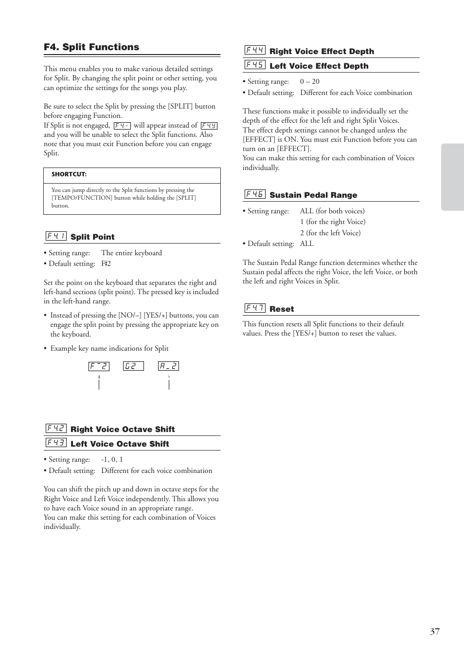 F4. split functions | Yamaha CP 33 User Manual | Page 37 / 64