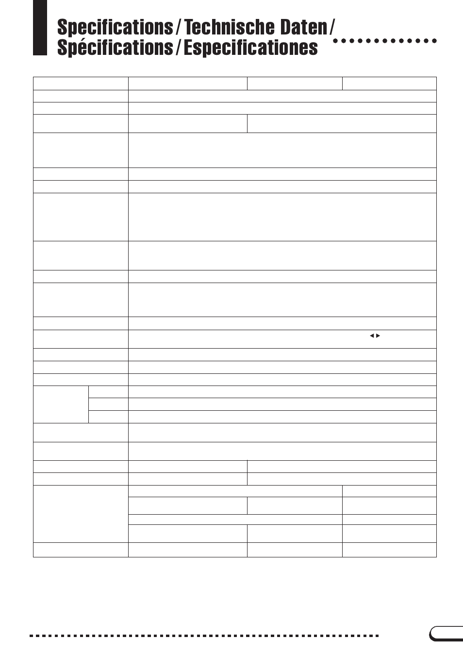 Specifications, Technische daten, Spécifications | Especificationes | Yamaha CVP-200 User Manual | Page 59 / 75