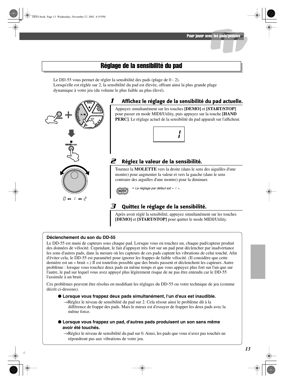 Réglage de la sensibilité du pad | Yamaha DRUM PW DD-55C User Manual | Page 13 / 46