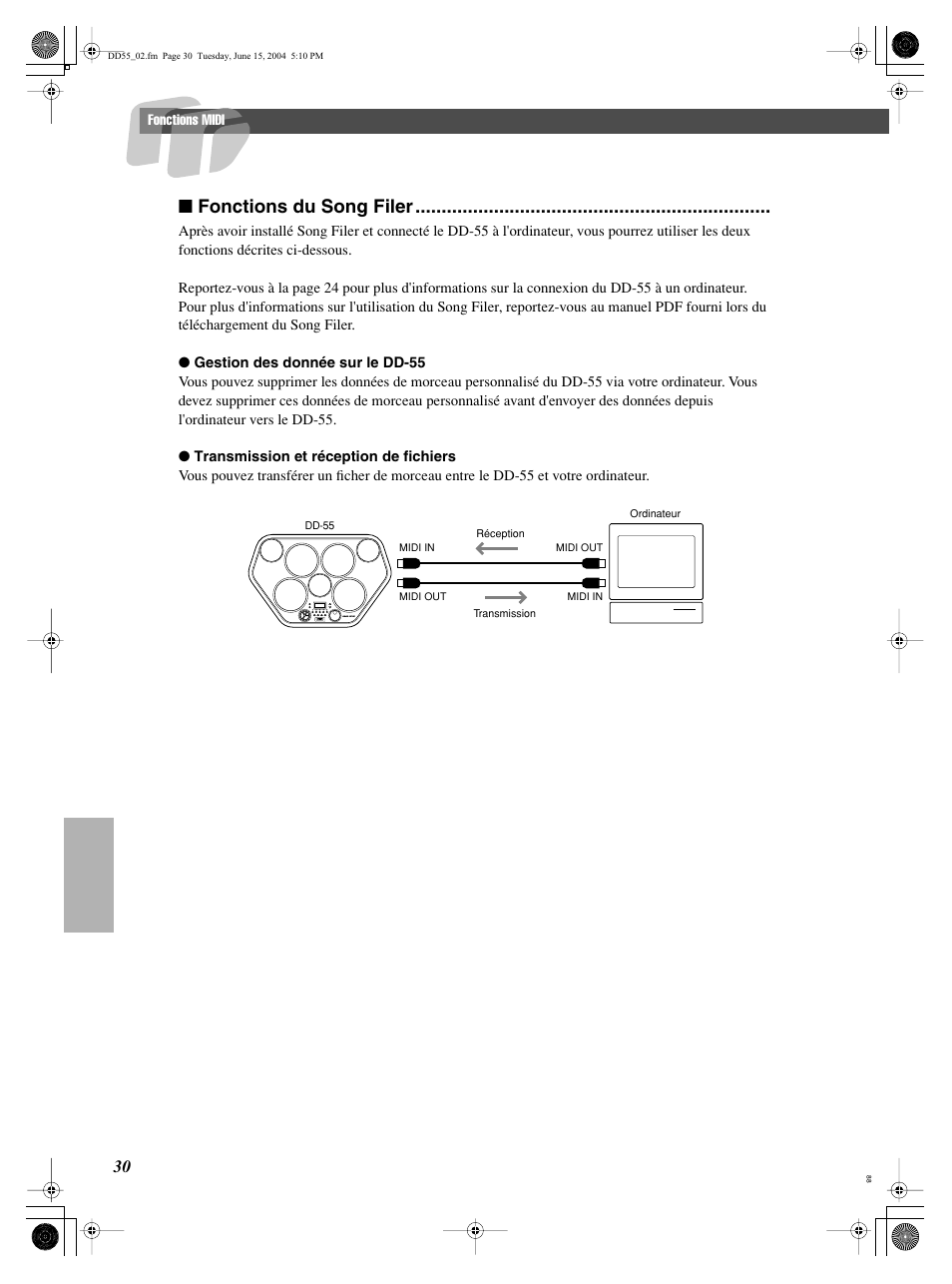 Fonctions du song filer | Yamaha DRUM PW DD-55C User Manual | Page 30 / 46