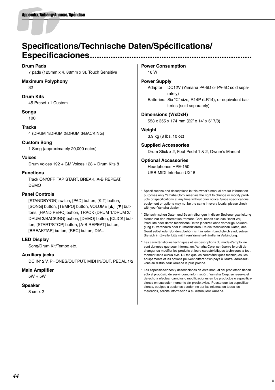 Yamaha DRUM PW DD-55C User Manual | Page 44 / 46
