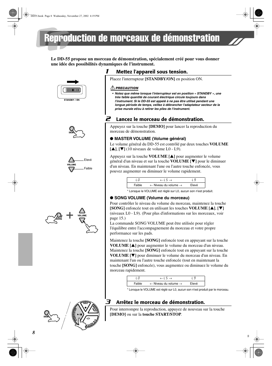 Reproduction de morceaux de démonstration | Yamaha DRUM PW DD-55C User Manual | Page 8 / 46