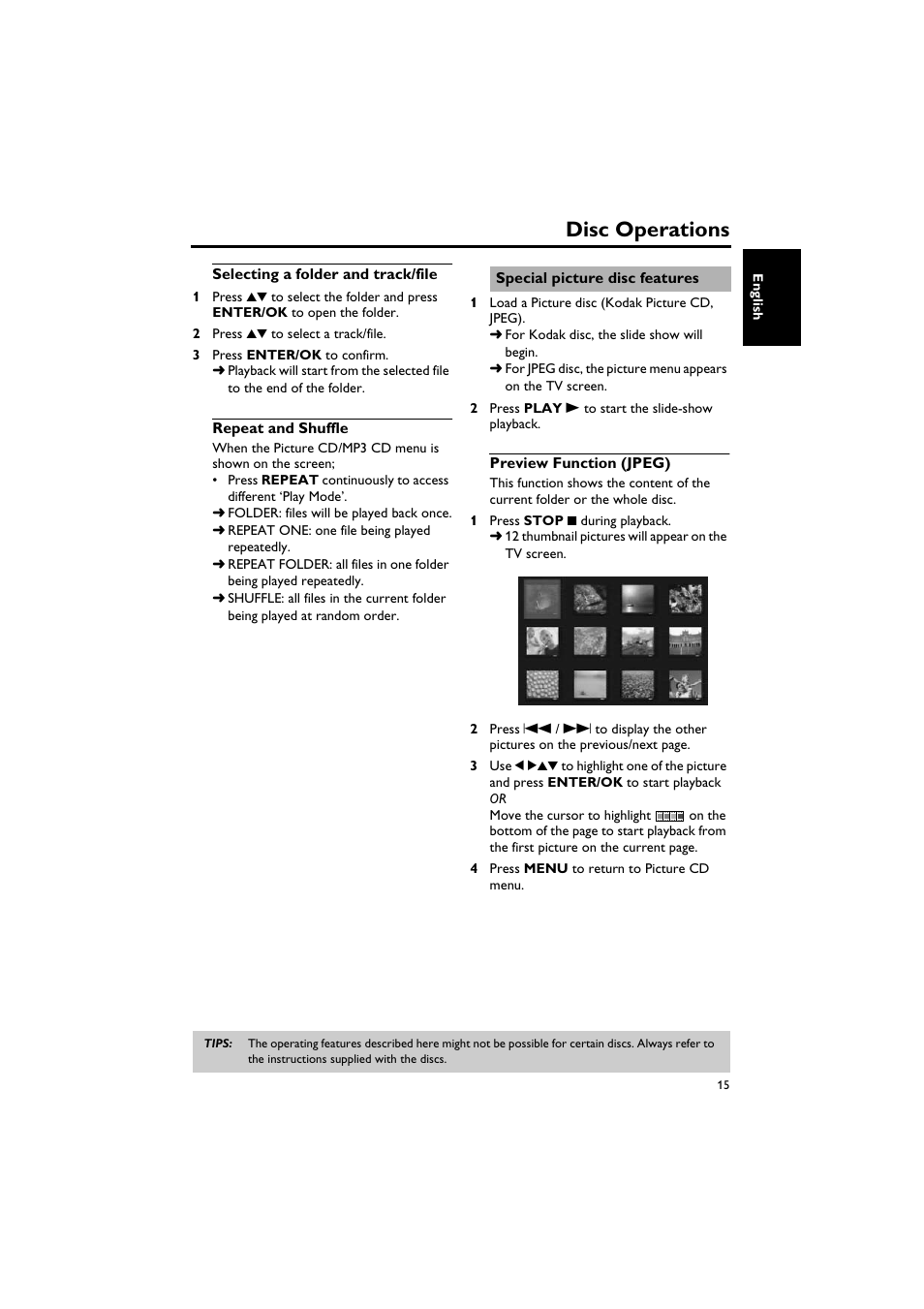 Special picture disc features, Preview function (jpeg), Disc operations | Yamaha DV-S5750 User Manual | Page 19 / 36