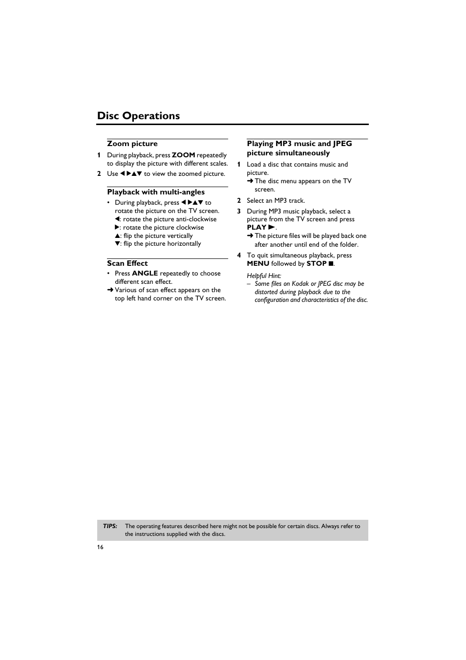 Disc operations | Yamaha DV-S5750 User Manual | Page 20 / 36