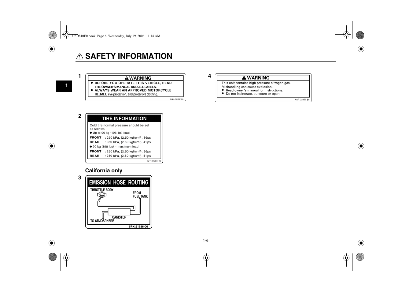 Safety information | Yamaha XVS13AW(C) User Manual | Page 14 / 97