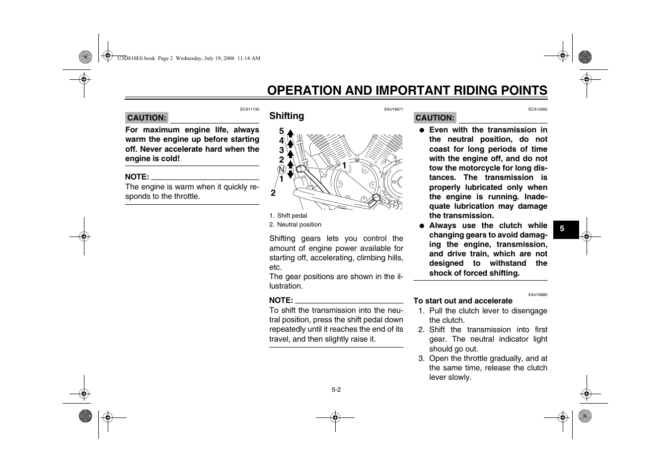 Shifting, Shifting -2, Operation and important riding points | Yamaha XVS13AW(C) User Manual | Page 37 / 97