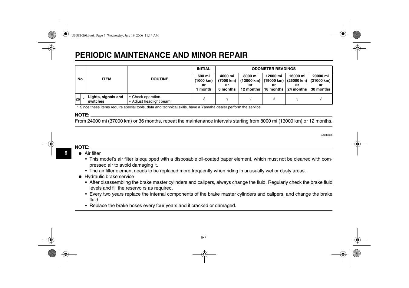 Periodic maintenance and minor repair | Yamaha XVS13AW(C) User Manual | Page 46 / 97