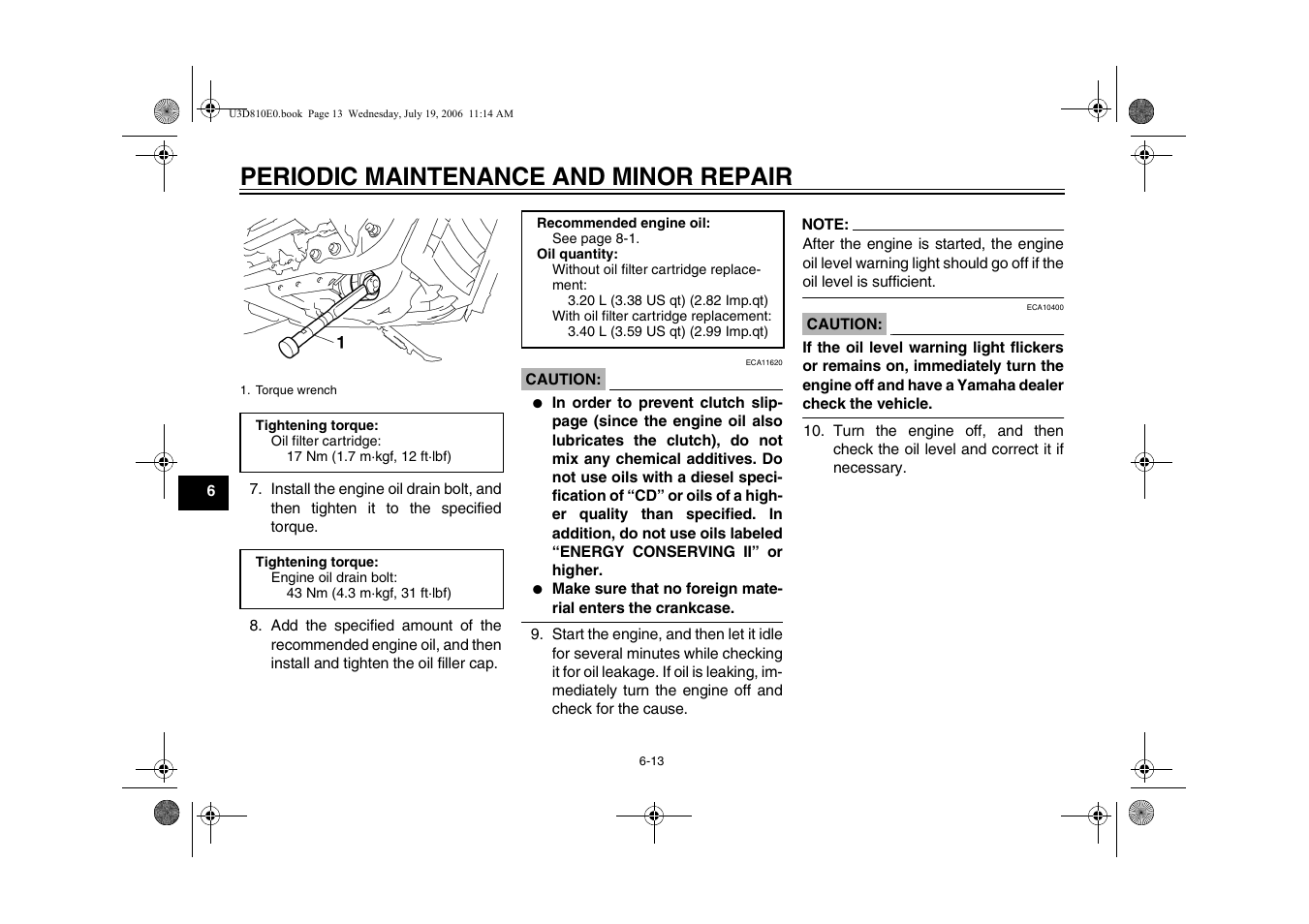 Periodic maintenance and minor repair | Yamaha XVS13AW(C) User Manual | Page 52 / 97