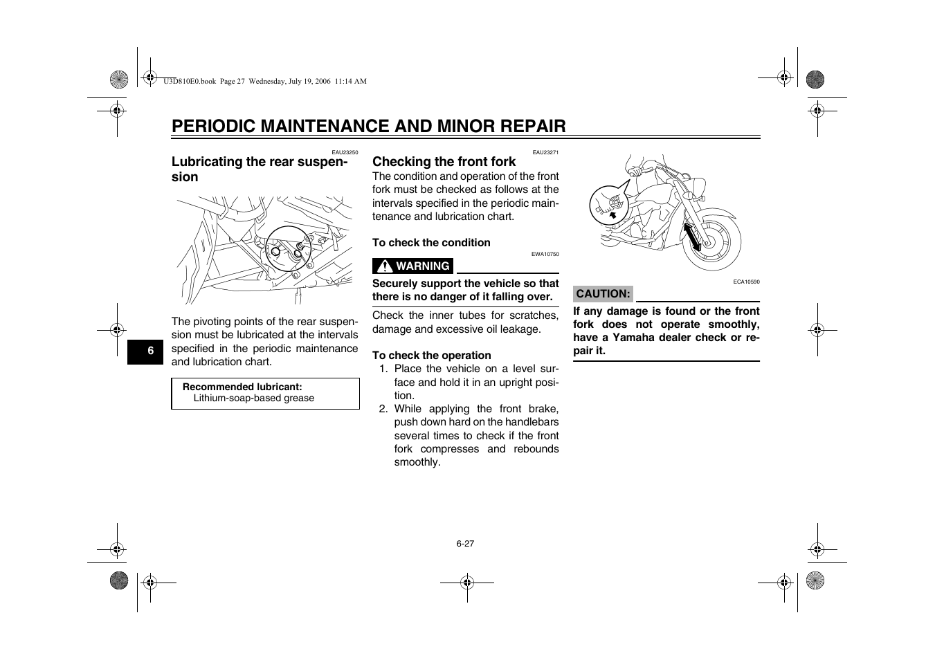 Periodic maintenance and minor repair | Yamaha XVS13AW(C) User Manual | Page 66 / 97