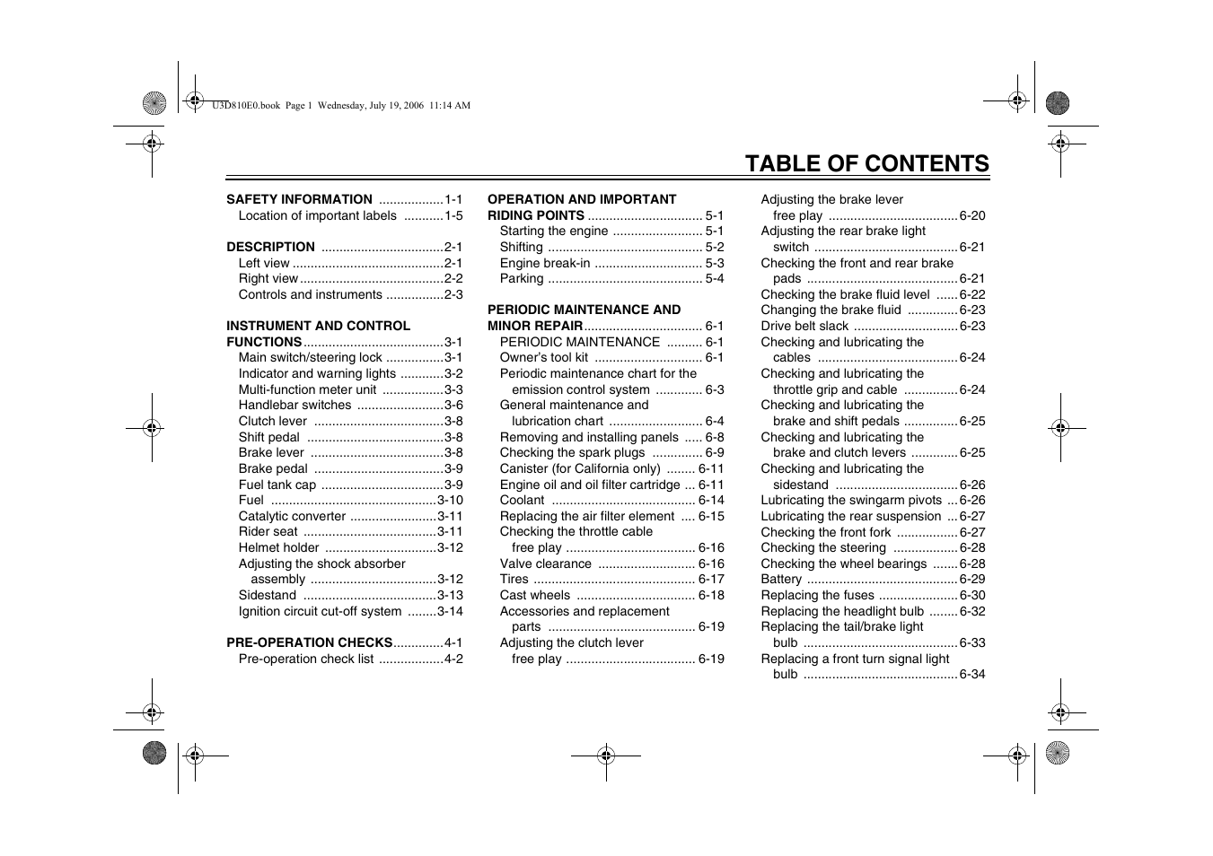 Yamaha XVS13AW(C) User Manual | Page 7 / 97
