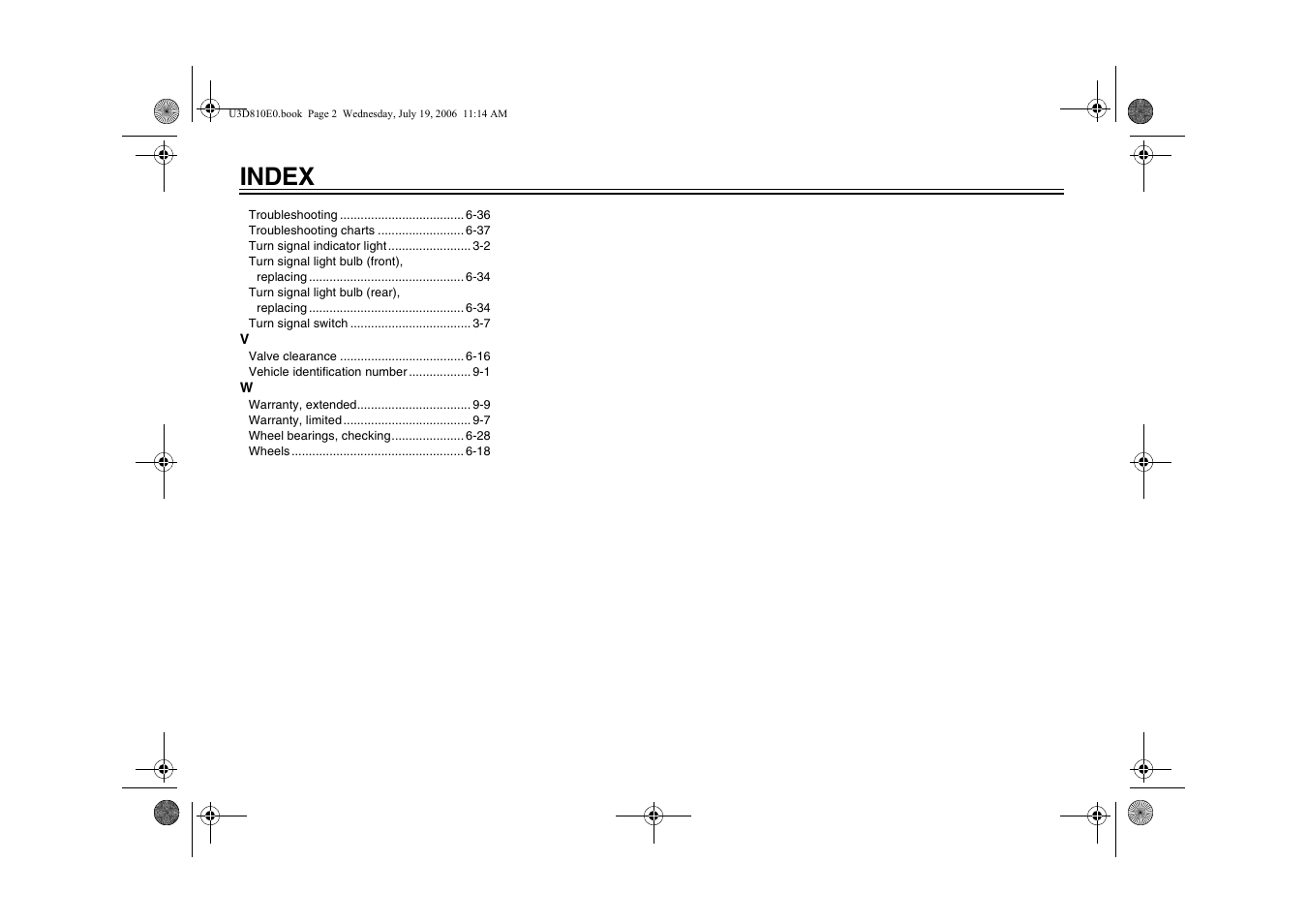 Index | Yamaha XVS13AW(C) User Manual | Page 96 / 97