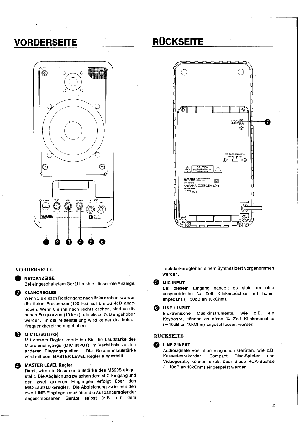 Vorderseite rückseite | Yamaha MS20S User Manual | Page 16 / 20