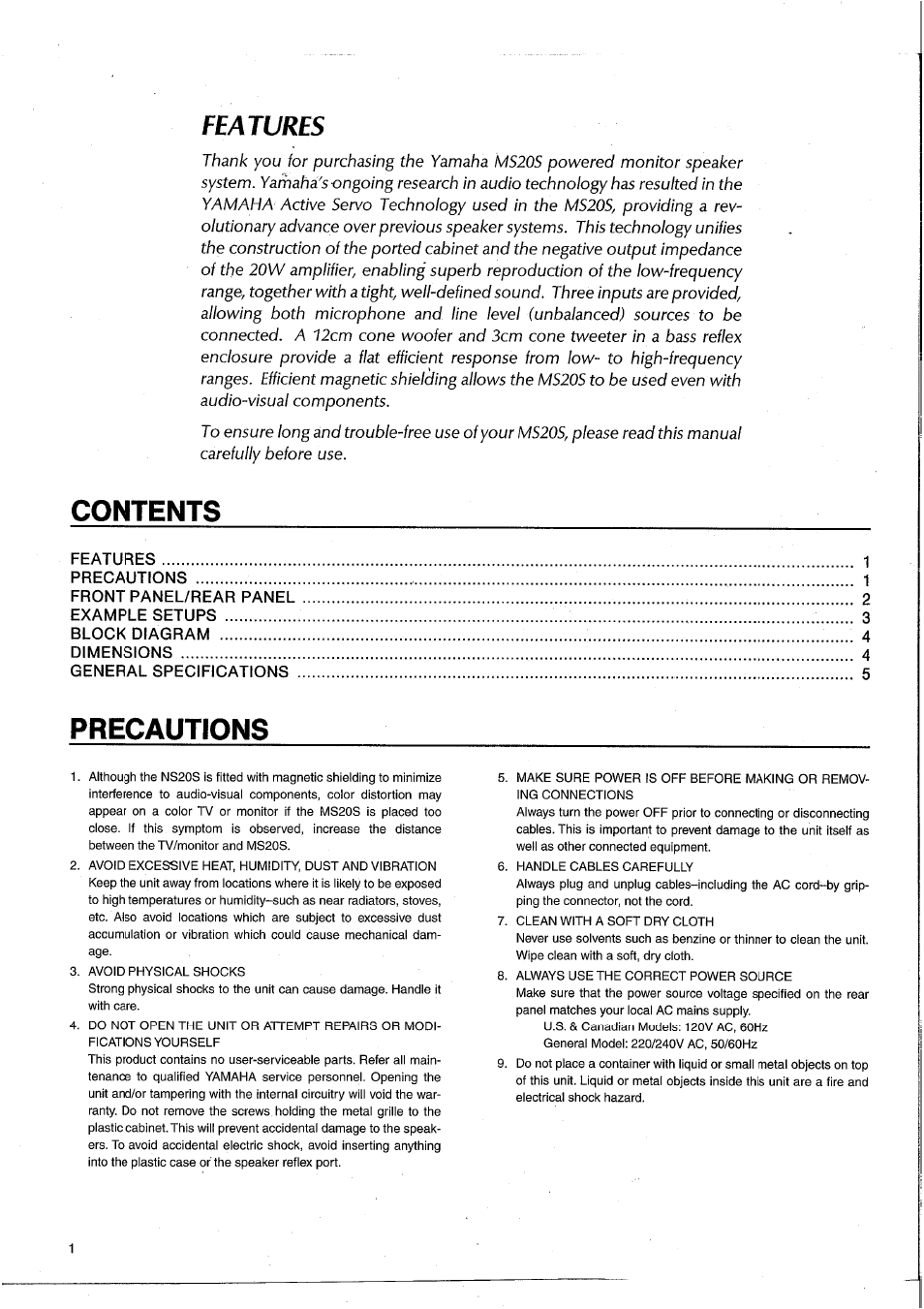 Yamaha MS20S User Manual | Page 3 / 20