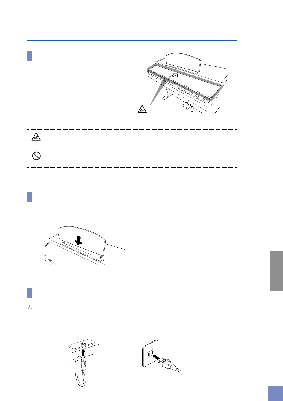 ご使用前の準備, キーカバーについて, 譜面立てについて | 電源を入れる | Yamaha J-5000 User Manual | Page 9 / 60