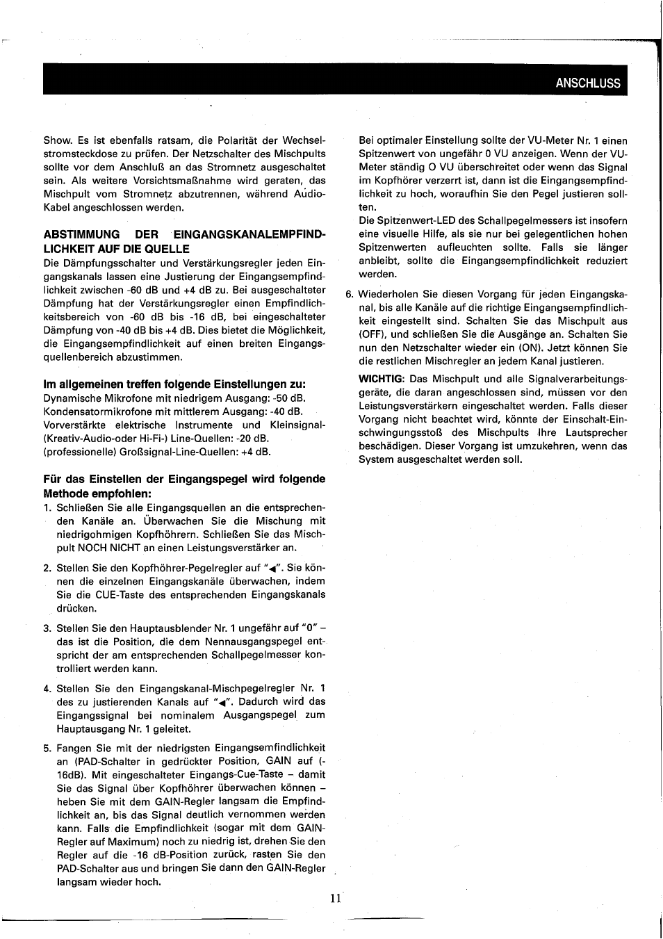 Im allgemeinen treffen folgende einstellungen zu | Yamaha MC2410M User Manual | Page 49 / 58