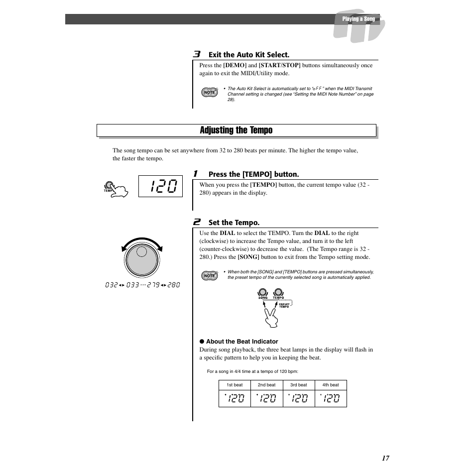 Adjusting the tempo | Yamaha DD-55C User Manual | Page 17 / 47
