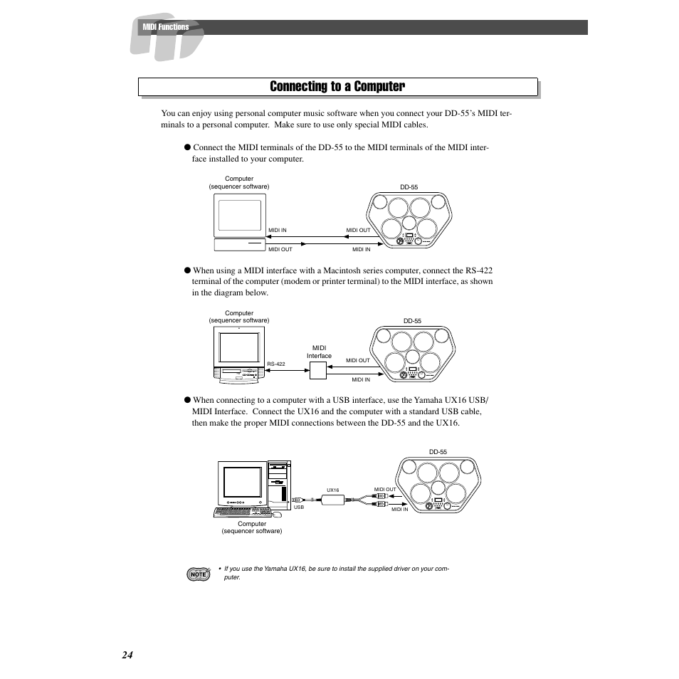 Connecting to a computer | Yamaha DD-55C User Manual | Page 24 / 47