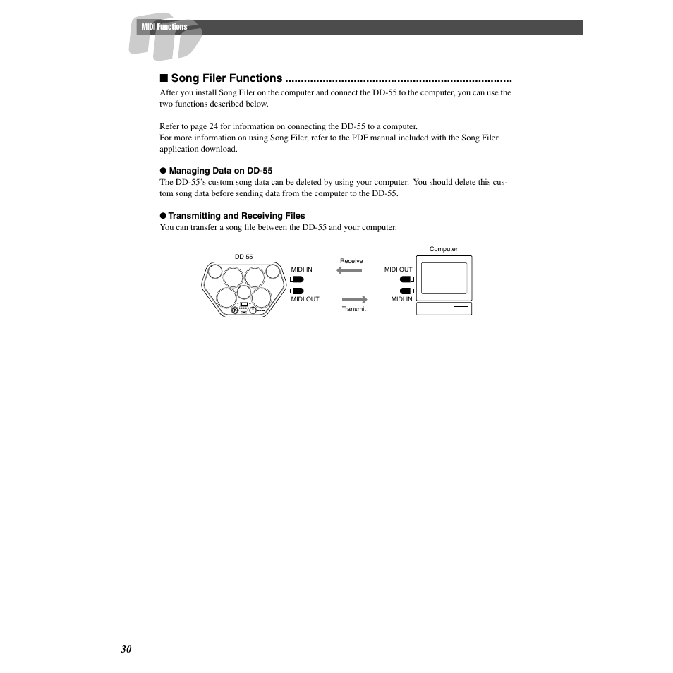 Song filer functions | Yamaha DD-55C User Manual | Page 30 / 47