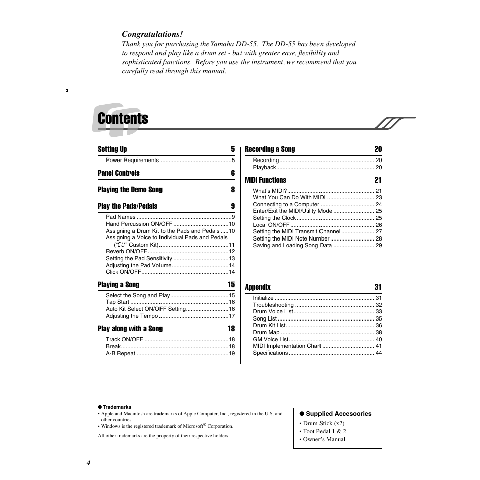 Yamaha DD-55C User Manual | Page 4 / 47