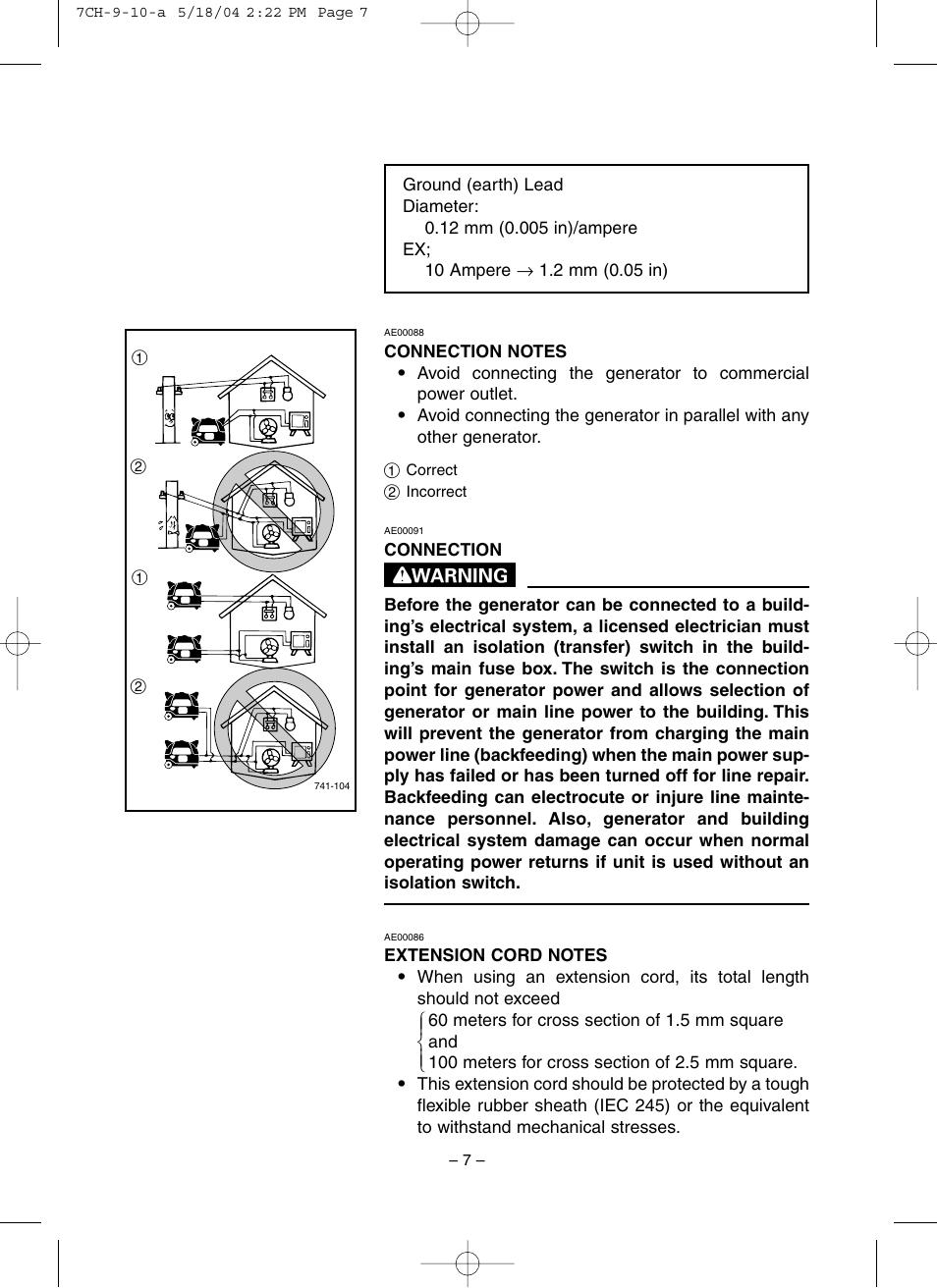 Connection notes, Connection, Extension cord notes | Yamaha EF3000iSE User Manual | Page 12 / 47