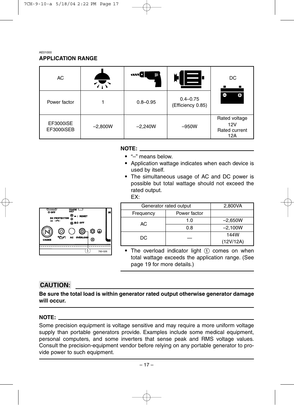 Application range | Yamaha EF3000iSE User Manual | Page 22 / 47