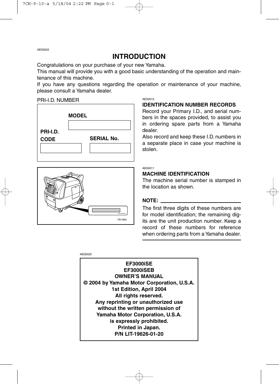 Introduction | Yamaha EF3000iSE User Manual | Page 3 / 47