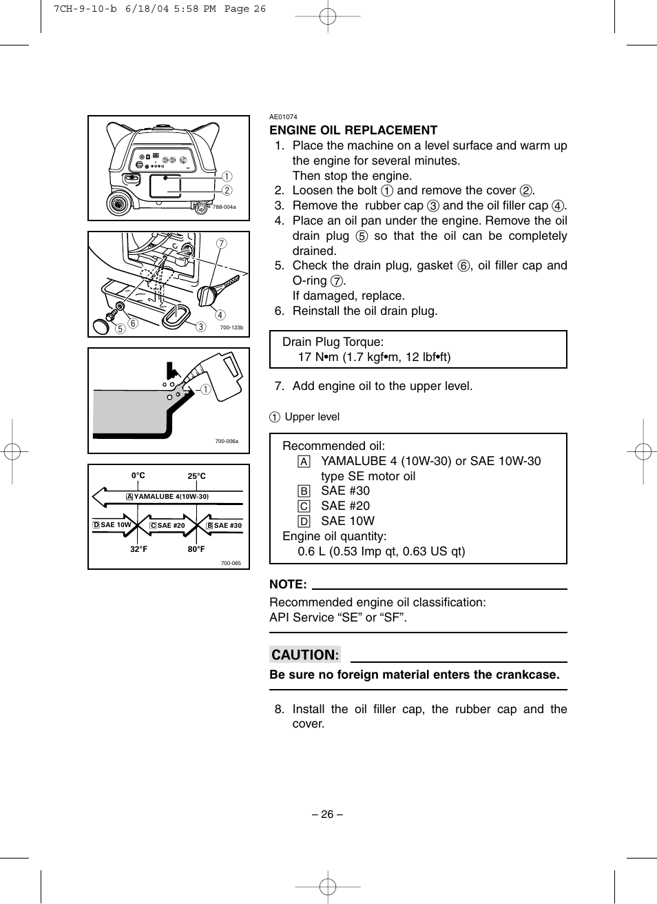 Engine oil replacement | Yamaha EF3000iSE User Manual | Page 31 / 47