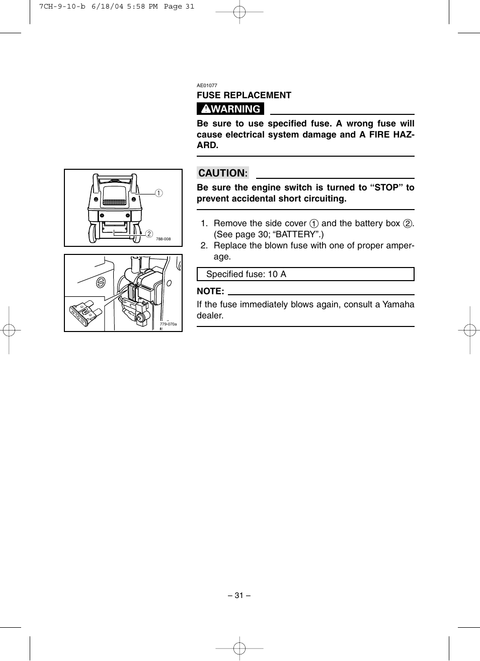 Fuse replacement | Yamaha EF3000iSE User Manual | Page 36 / 47