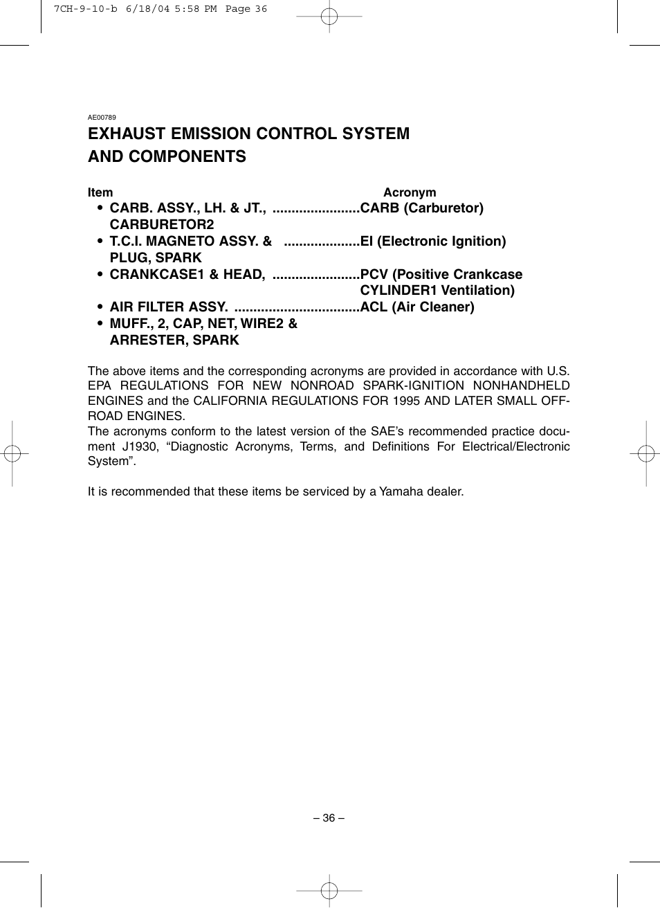 Exhaust emission control system and components | Yamaha EF3000iSE User Manual | Page 41 / 47