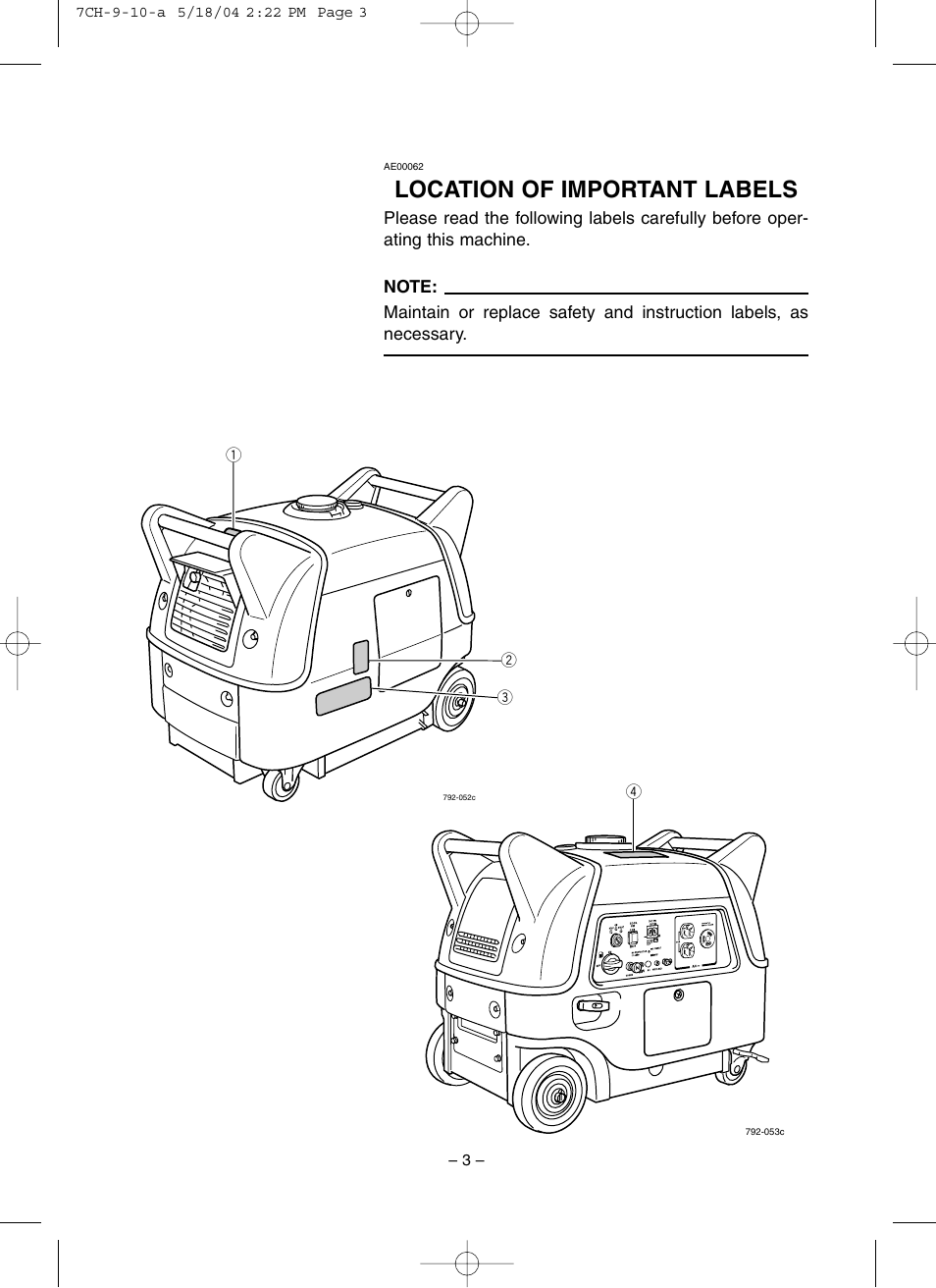 Location of important labels | Yamaha EF3000iSE User Manual | Page 8 / 47