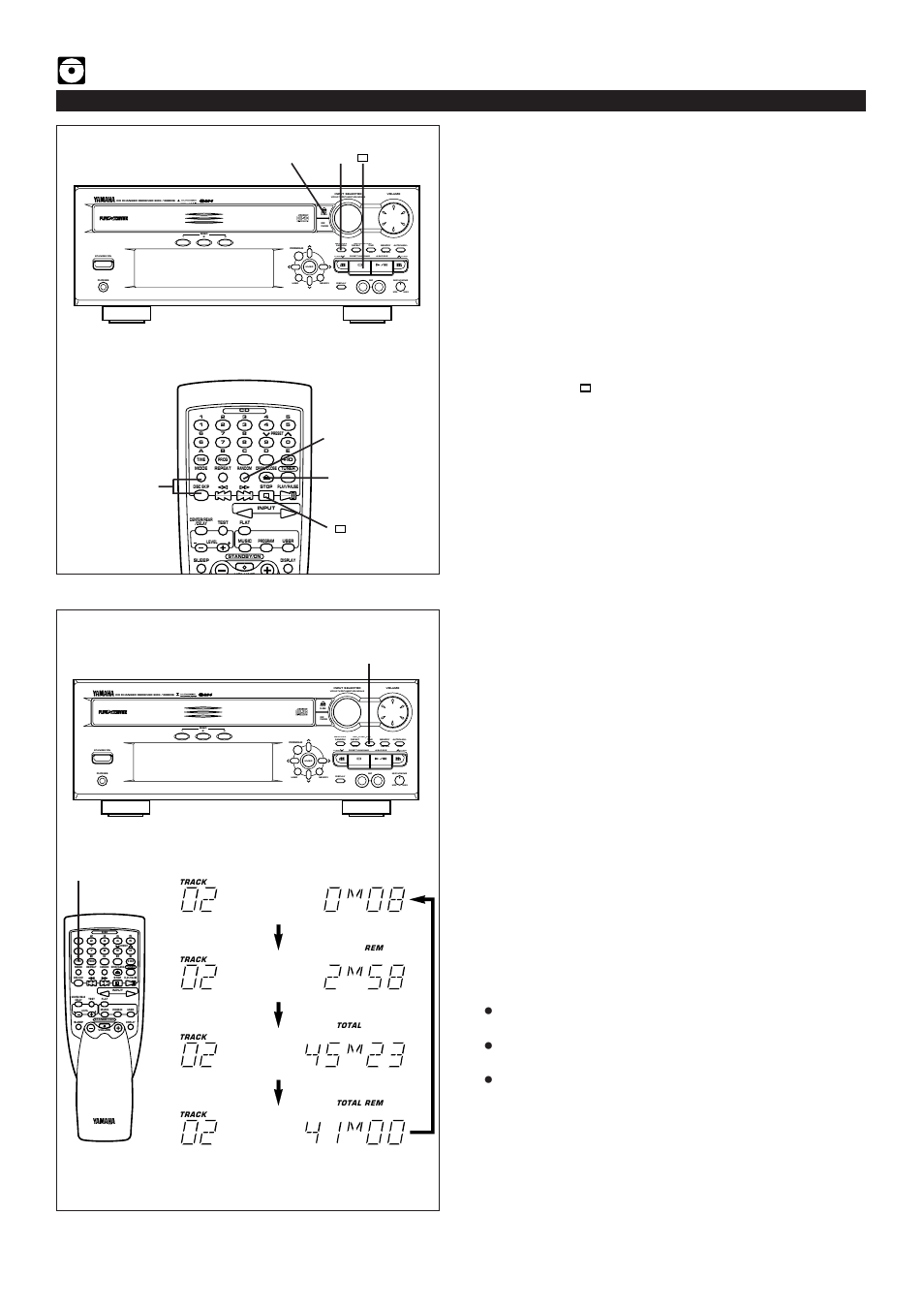 Random play, Switching the time display, E-22 | Compact disc player operation, Time, Load discs and close the disc table | Yamaha EMX100RDS User Manual | Page 30 / 53