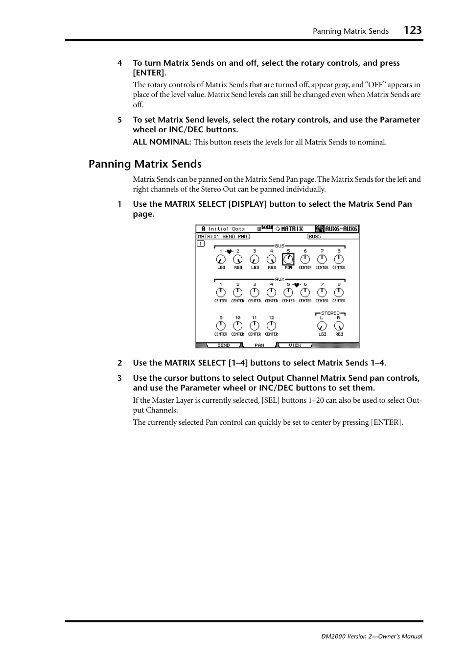 Panning matrix sends | Yamaha DM2000 User Manual | Page 123 / 402