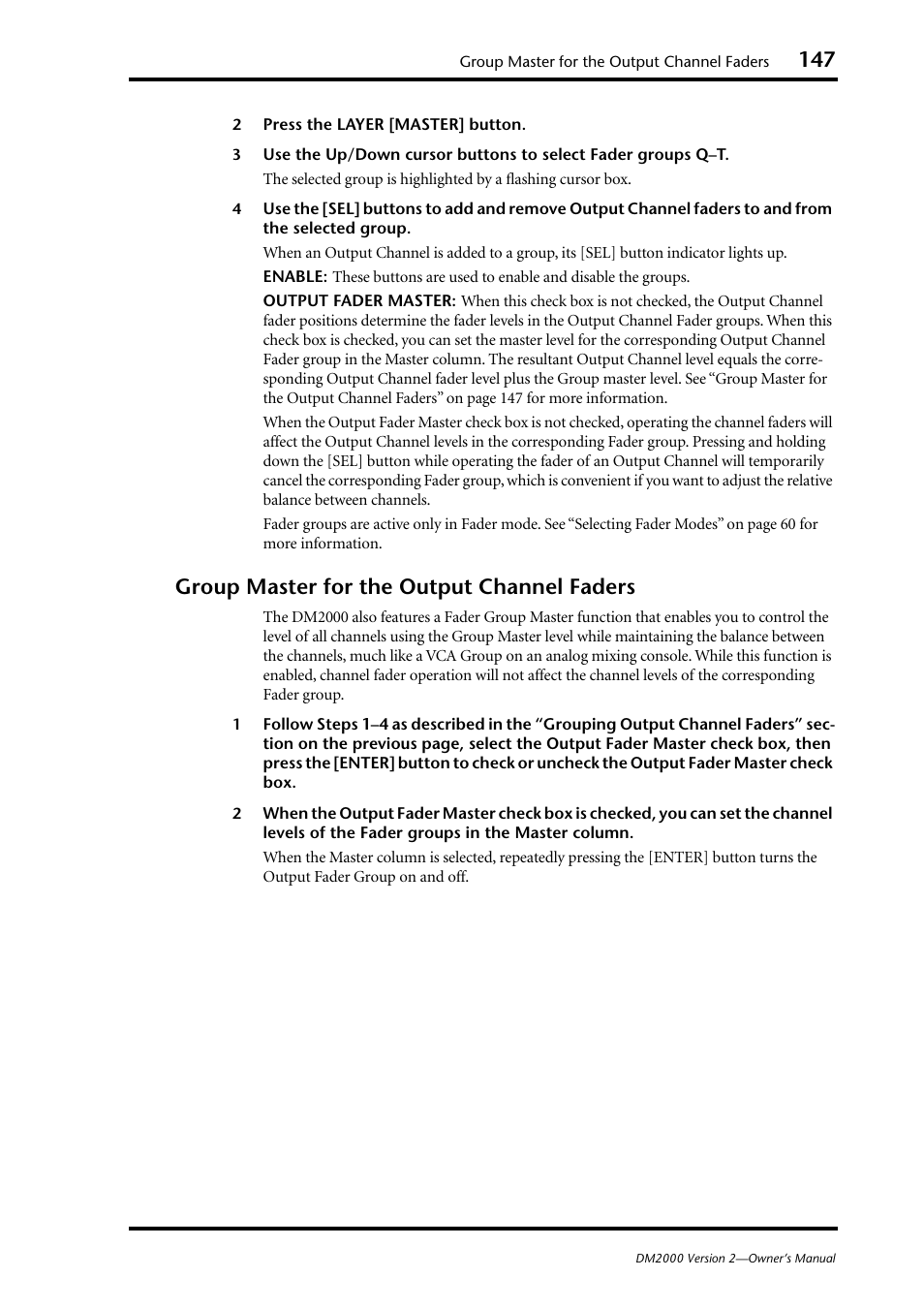 Group master for the output channel faders | Yamaha DM2000 User Manual | Page 147 / 402