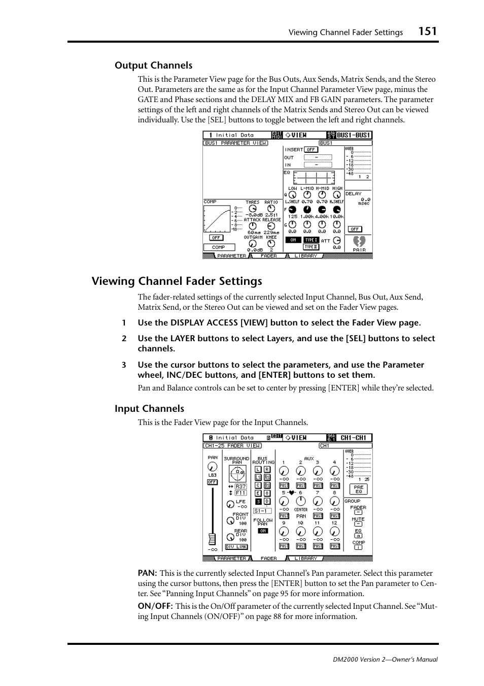 Viewing channel fader settings | Yamaha DM2000 User Manual | Page 151 / 402