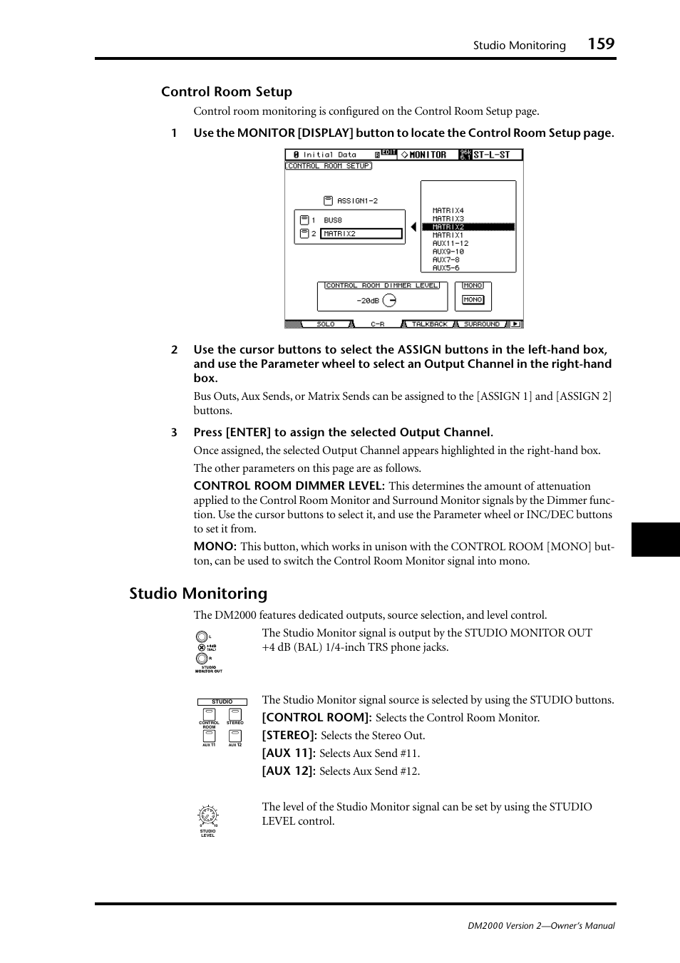 Studio monitoring, Control room setup | Yamaha DM2000 User Manual | Page 159 / 402