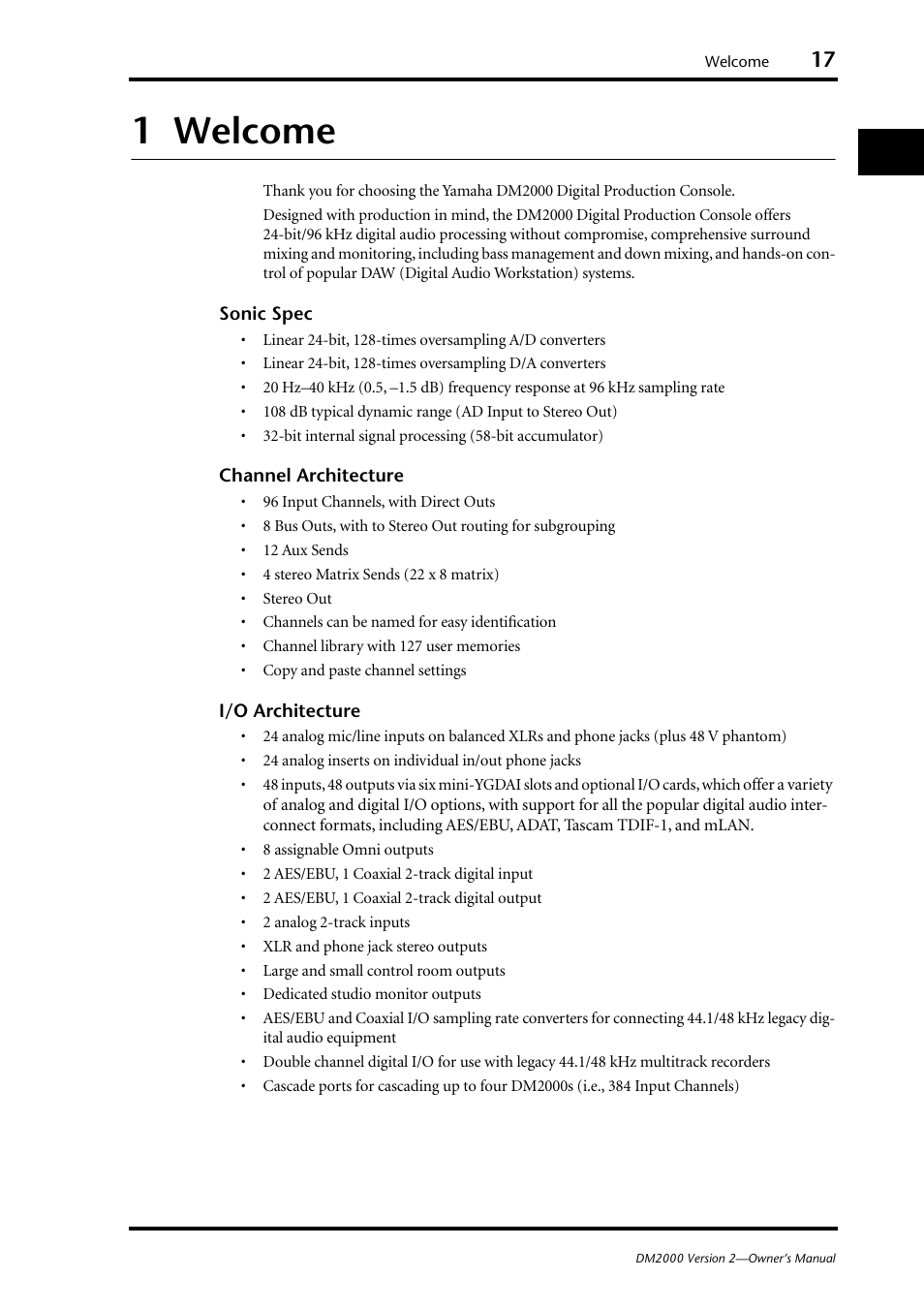 1 welcome, Welcome | Yamaha DM2000 User Manual | Page 17 / 402