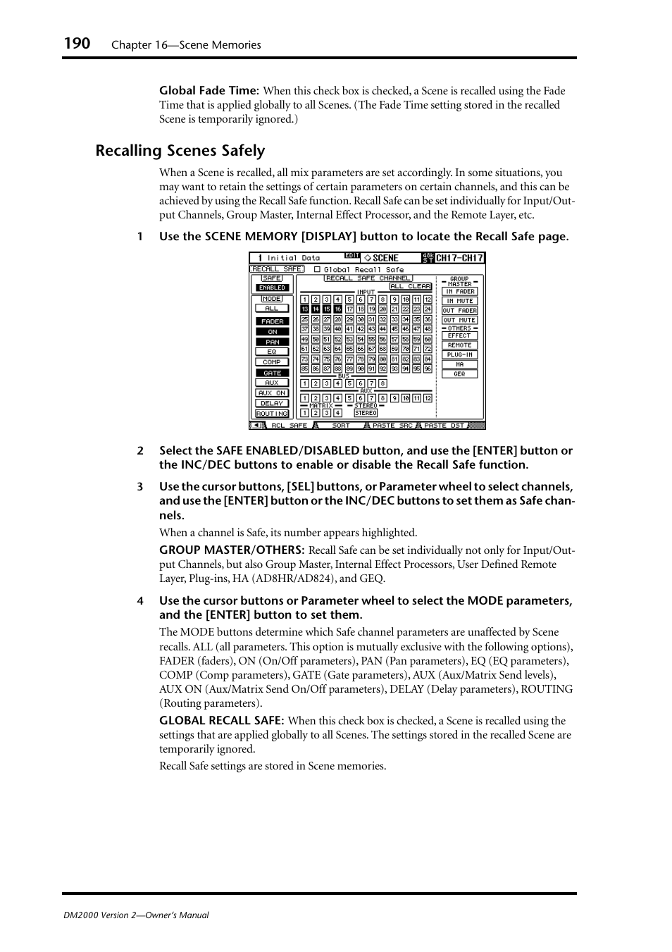 Recalling scenes safely | Yamaha DM2000 User Manual | Page 190 / 402