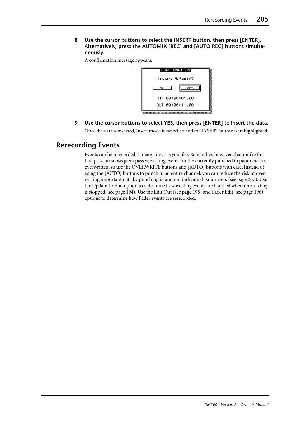 Rerecording events | Yamaha DM2000 User Manual | Page 205 / 402