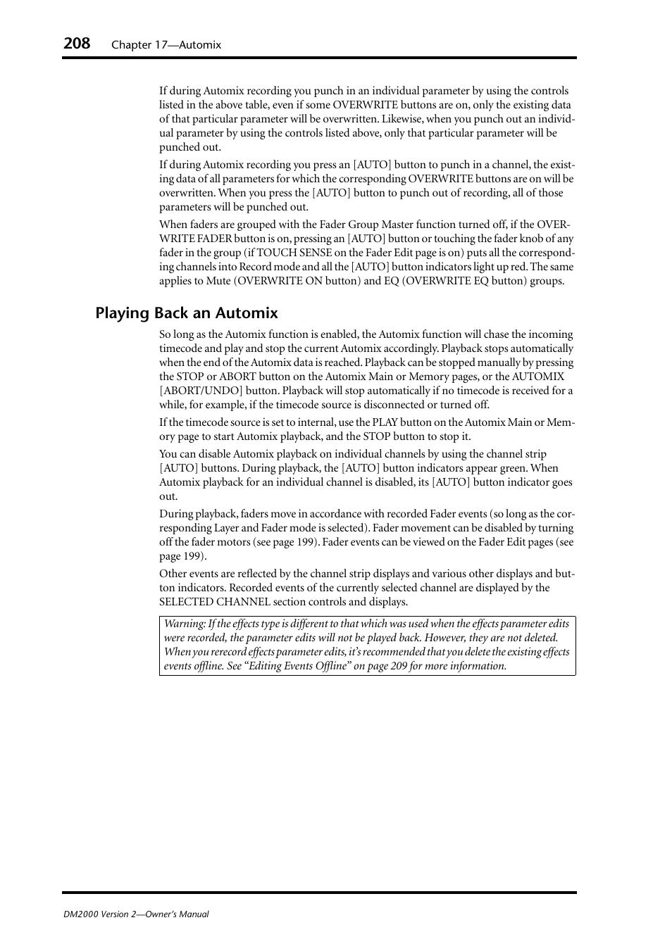 Playing back an automix | Yamaha DM2000 User Manual | Page 208 / 402