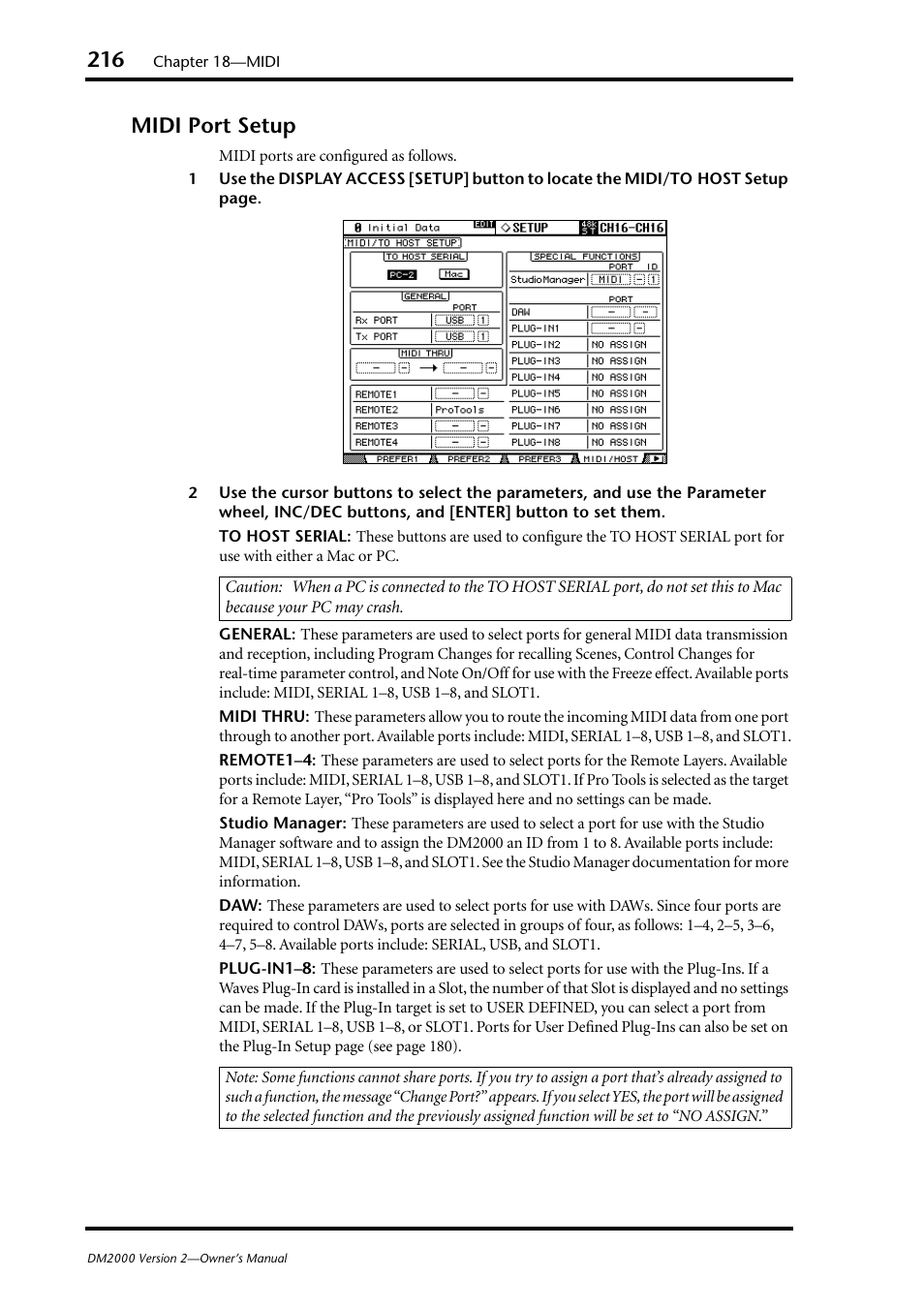 Midi port setup | Yamaha DM2000 User Manual | Page 216 / 402