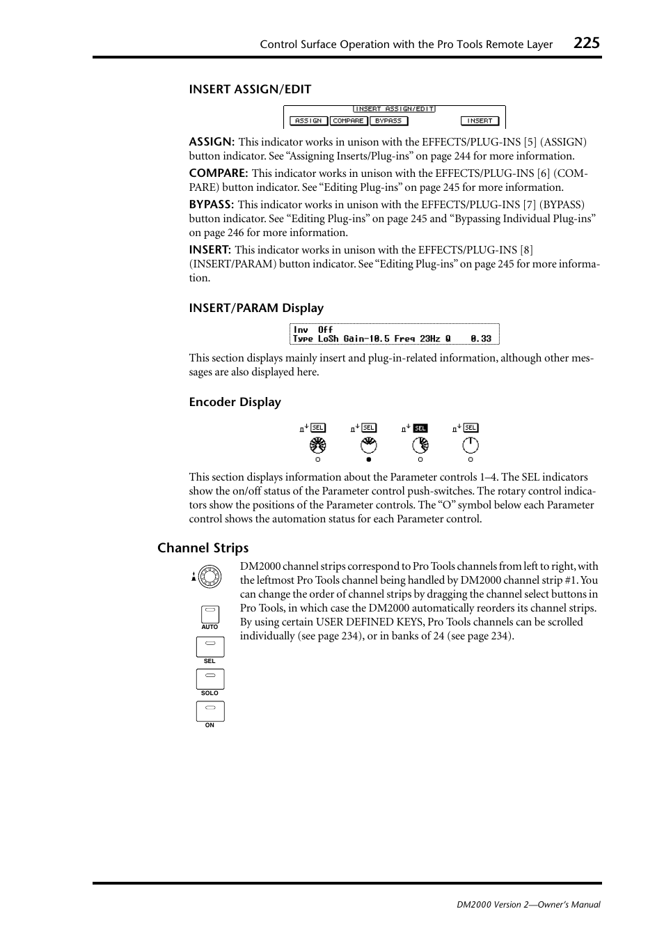 Channel strips | Yamaha DM2000 User Manual | Page 225 / 402