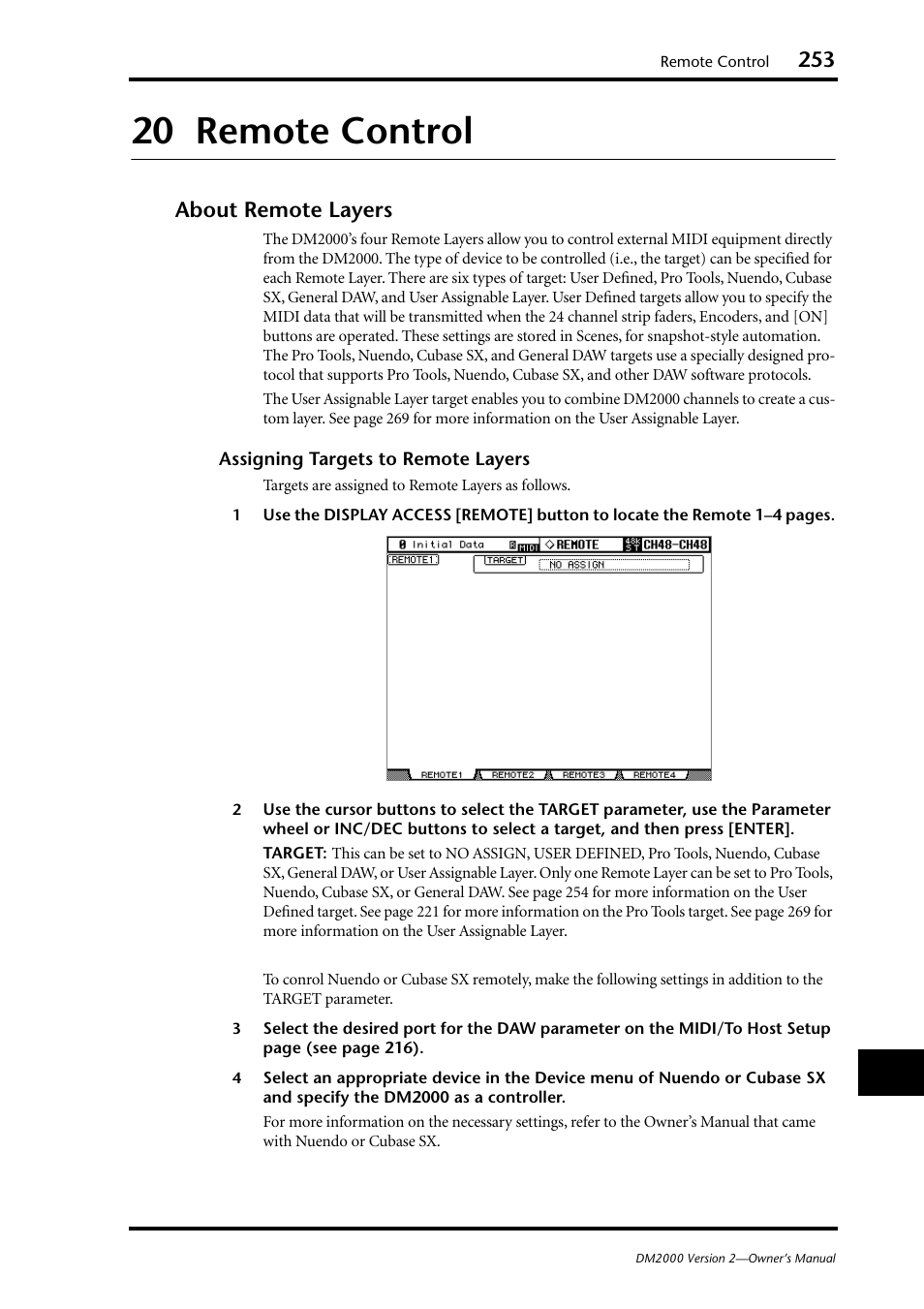 20 remote control, About remote layers, W software that suppor | Yamaha DM2000 User Manual | Page 253 / 402