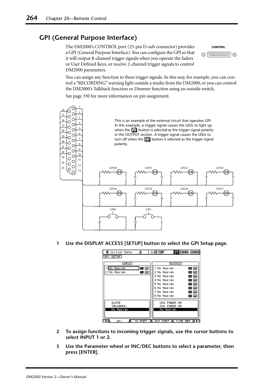 Gpi (general purpose interface), Chapter 20—remote control | Yamaha DM2000 User Manual | Page 264 / 402