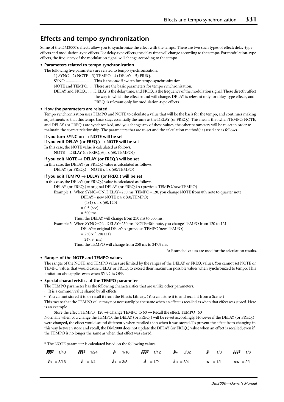 Effects and tempo synchronization | Yamaha DM2000 User Manual | Page 331 / 402