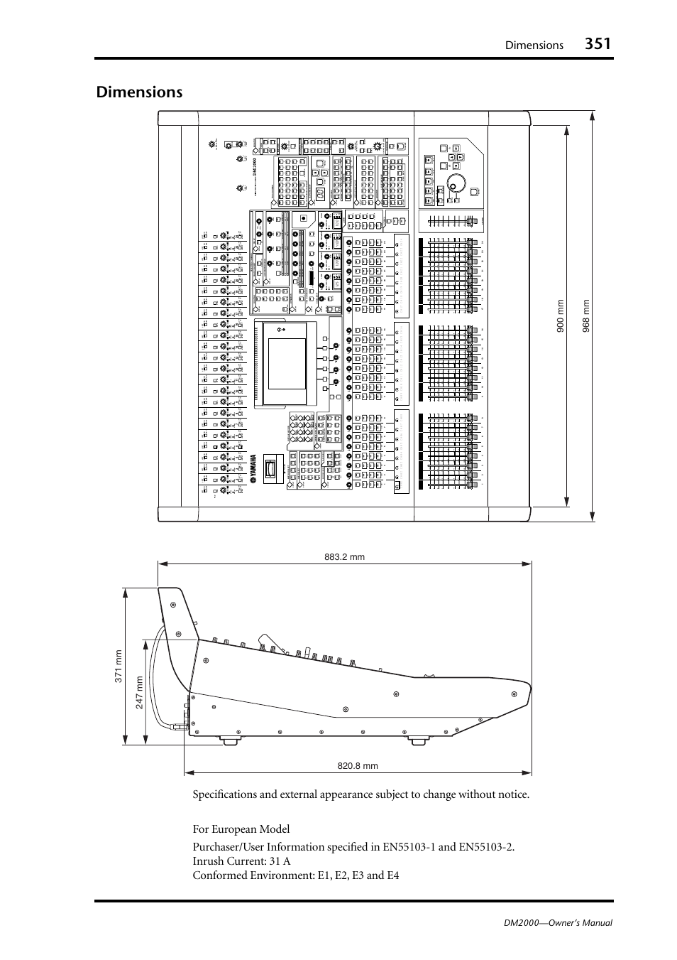 Dimensions | Yamaha DM2000 User Manual | Page 351 / 402