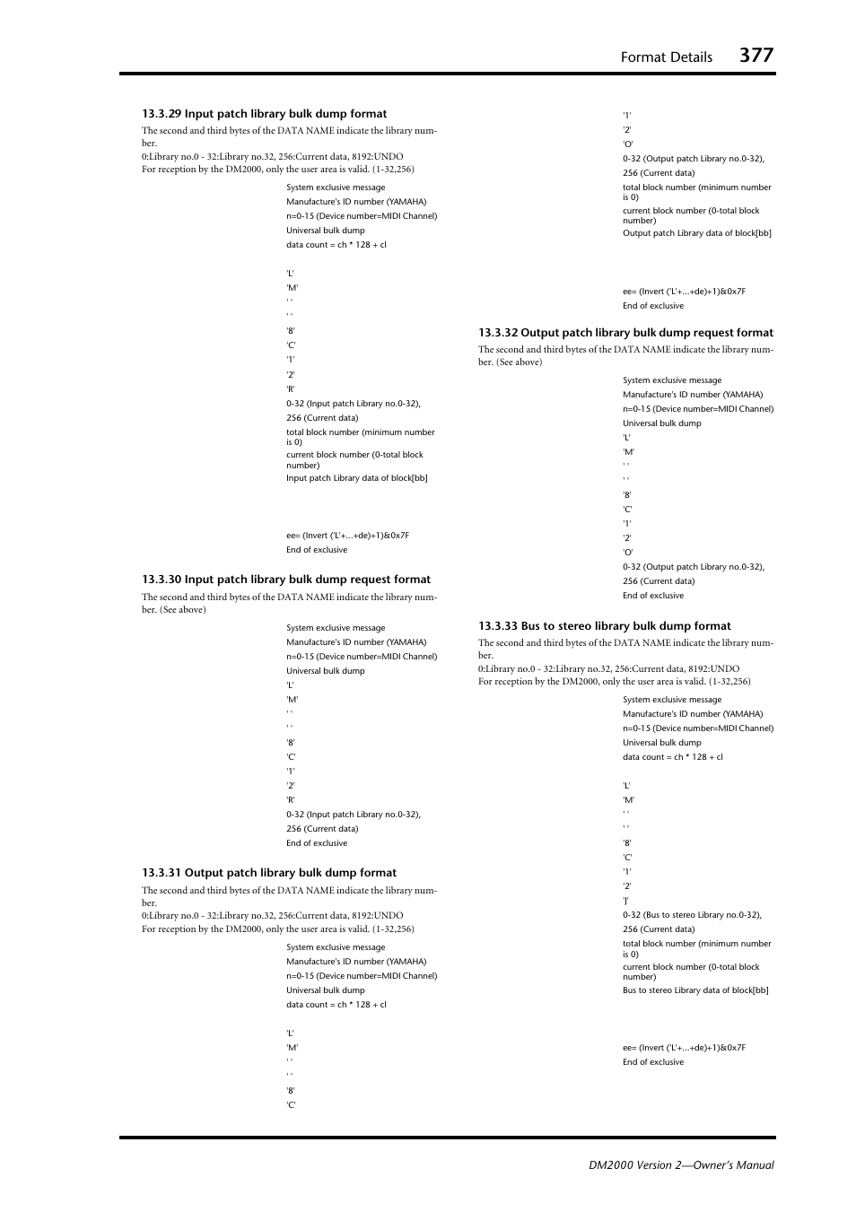 Format details | Yamaha DM2000 User Manual | Page 377 / 402