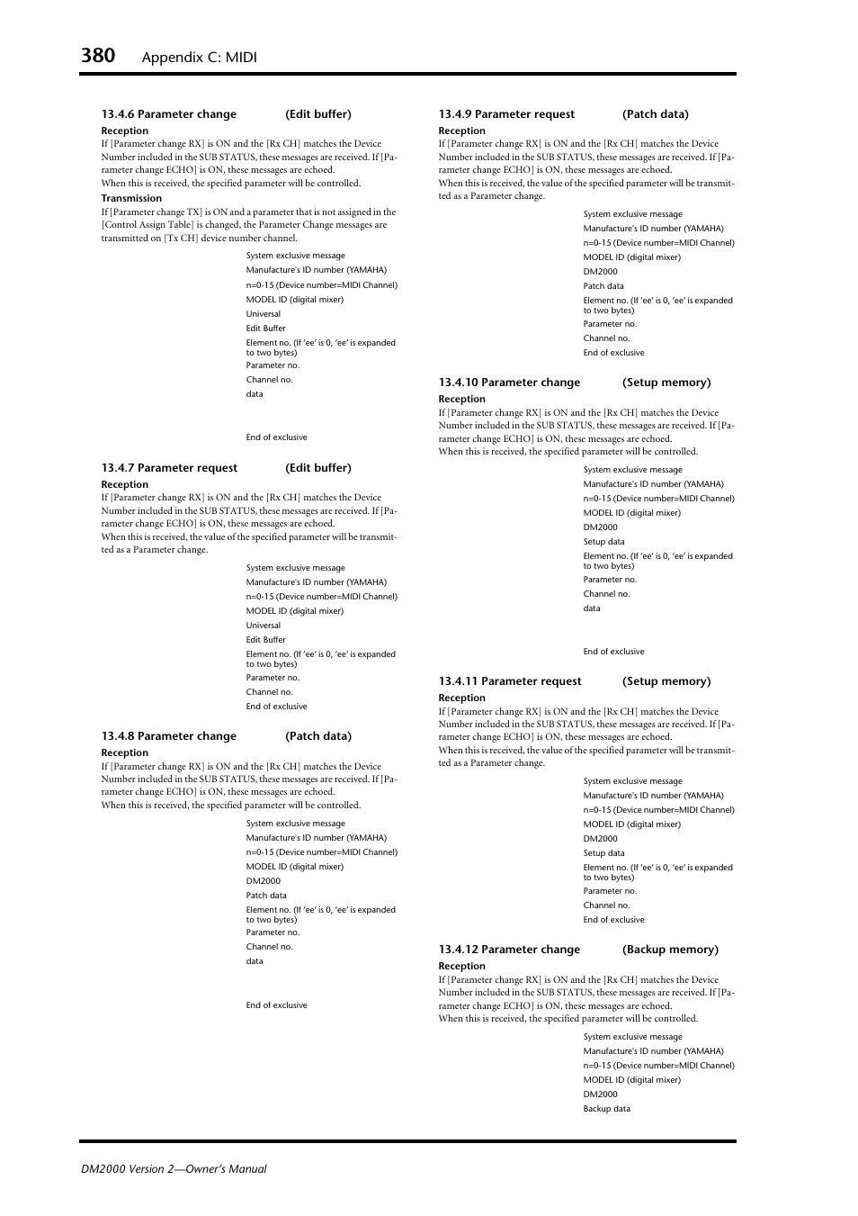 Appendix c: midi | Yamaha DM2000 User Manual | Page 380 / 402